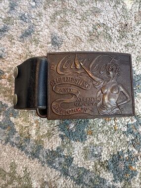 Vintage Brown Coca-Cola Embossed Buckle with Leather Belt